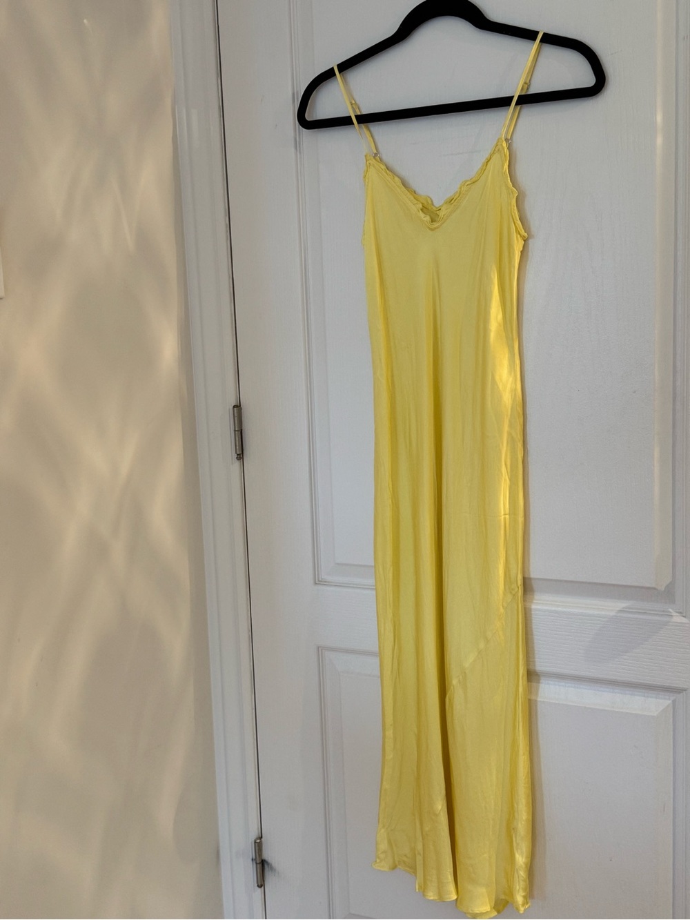 Aritzia Yellow Slip Maxi Dress with Delicate Lace Trim